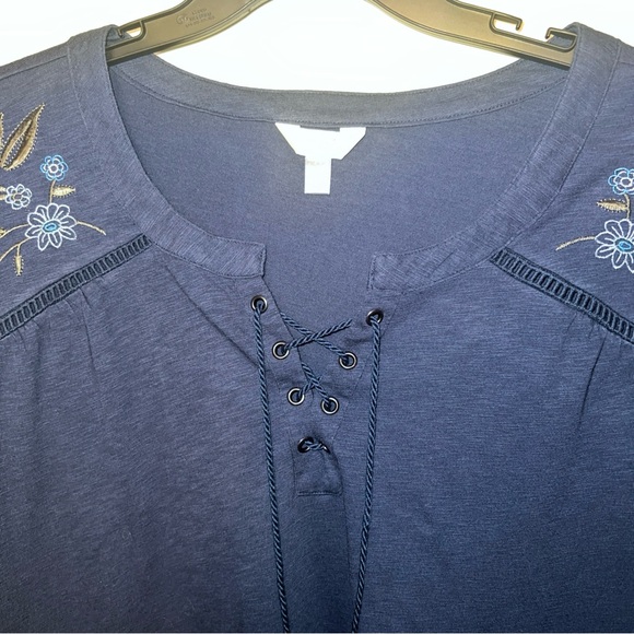 Terra & Sky BOHO Floral Embroidered Blouse 3/4 Sleeve Lace V-Neck Women’s Sz 4X - Picture 3 of 8